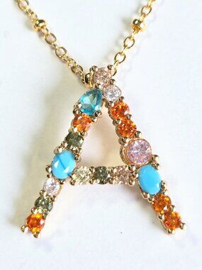 Initial Letter 'A' Multi Stone Necklace